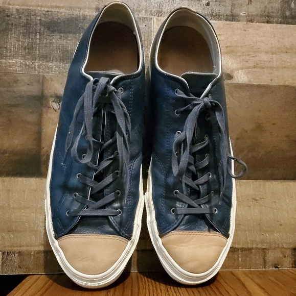 Converse Chuck Taylor All Star Leather Ox Shoes 136696C Navy Tan Toe Mens Sz 13 - Picture 1 of 13